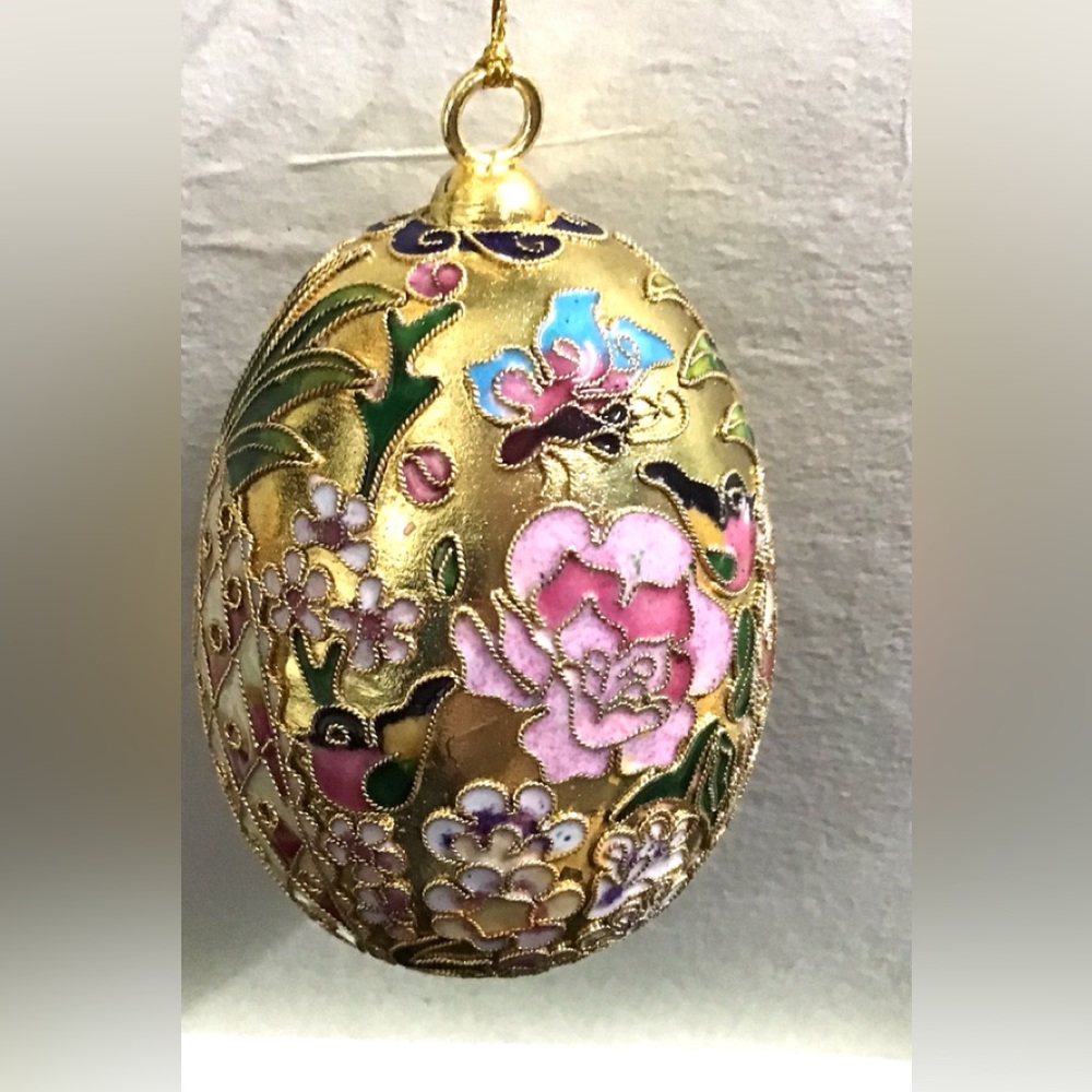 Ornament gold Egg Easter spring Victorian Enameling flowers, birds dragonflies